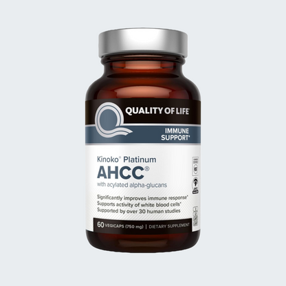 Quality of Life Premium Kinoko Platinum AHCC Herbal Supplement, 750mg per Capsule, for Immune Support, Liver Function, Maintains Natural Killer Cell Activity, Pack of 1, 60 Veggie Capsules