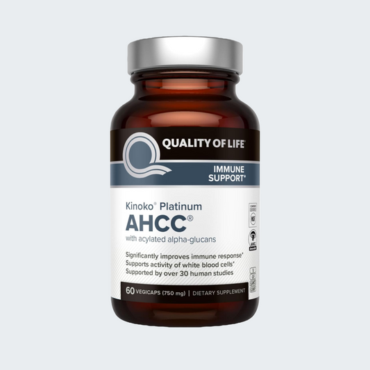 Quality of Life Premium Kinoko Platinum AHCC Herbal Supplement, 750mg per Capsule, for Immune Support, Liver Function, Maintains Natural Killer Cell Activity, Pack of 1, 60 Veggie Capsules